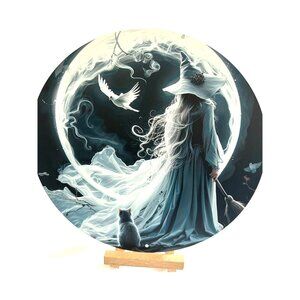 Witch Halloween Metal White 8 Inches Round Wall Hanging Home Decoration Hallowee